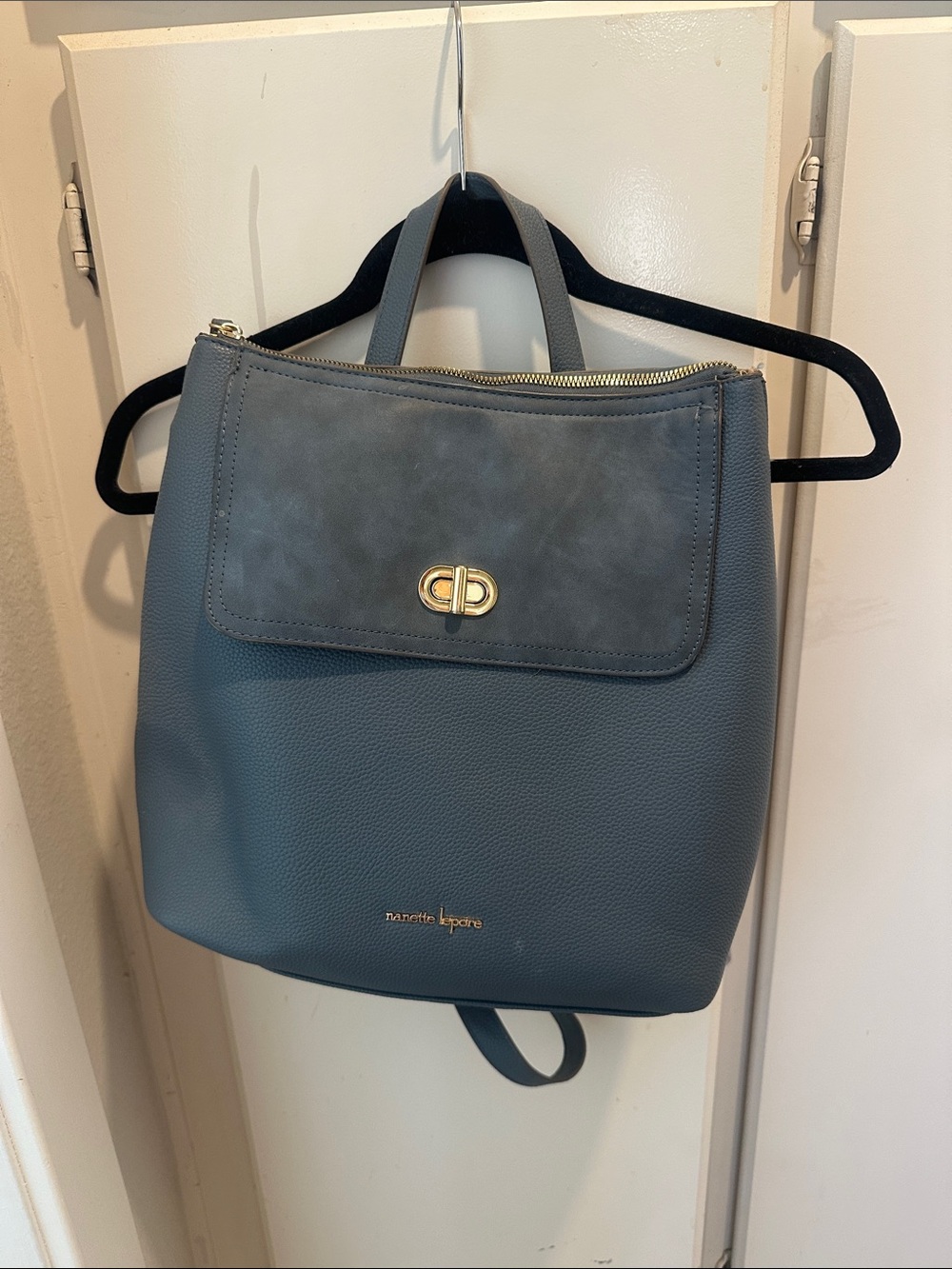 Nanette Lepore Slate Blue Faux Leather Convertible Backpack Tote